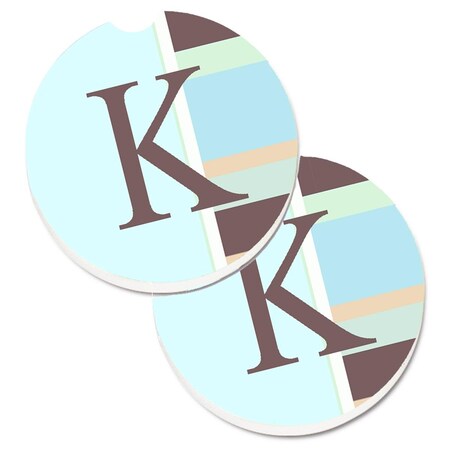 Carolines Treasures Letter K Initial Monogram Blue Stripes Cup Holder Car Coaster, 2PK CJ1003-KCARC